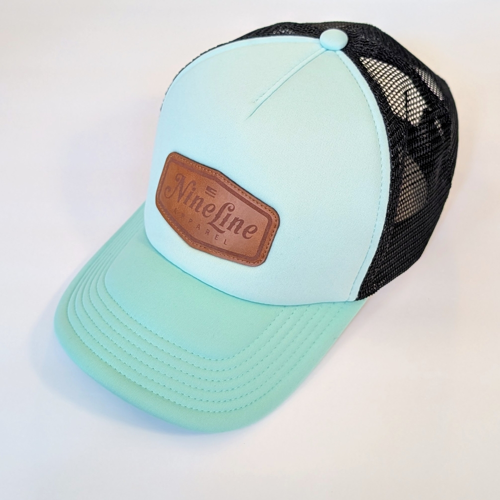Nine Line Mint & Black Trucker Hat with Leather Logo - Picture 2 of 8
